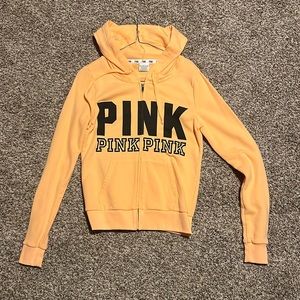 Like new VS PINK orange zip up hoodie size XS